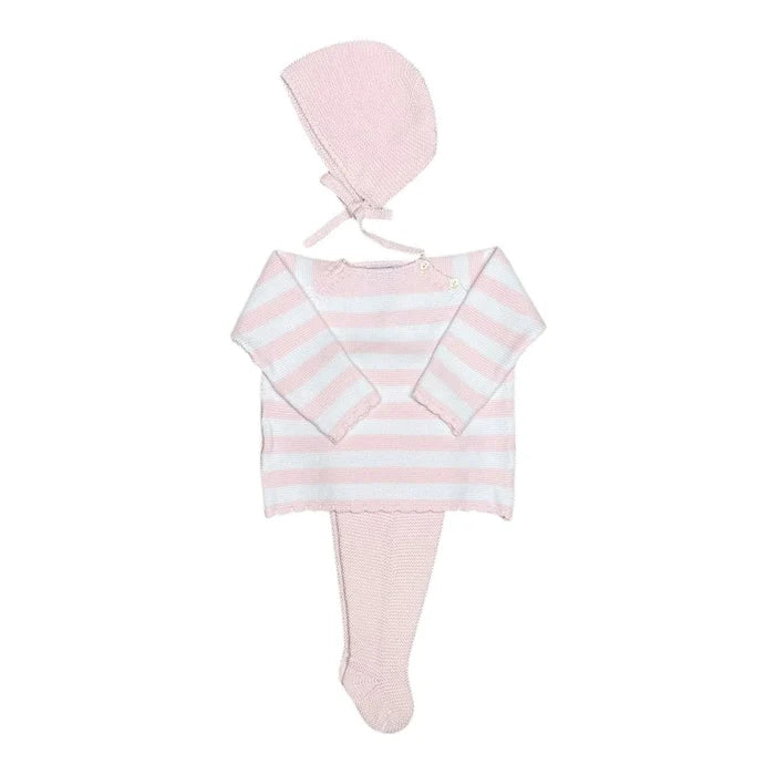 Striped Footed Baby Set Pink