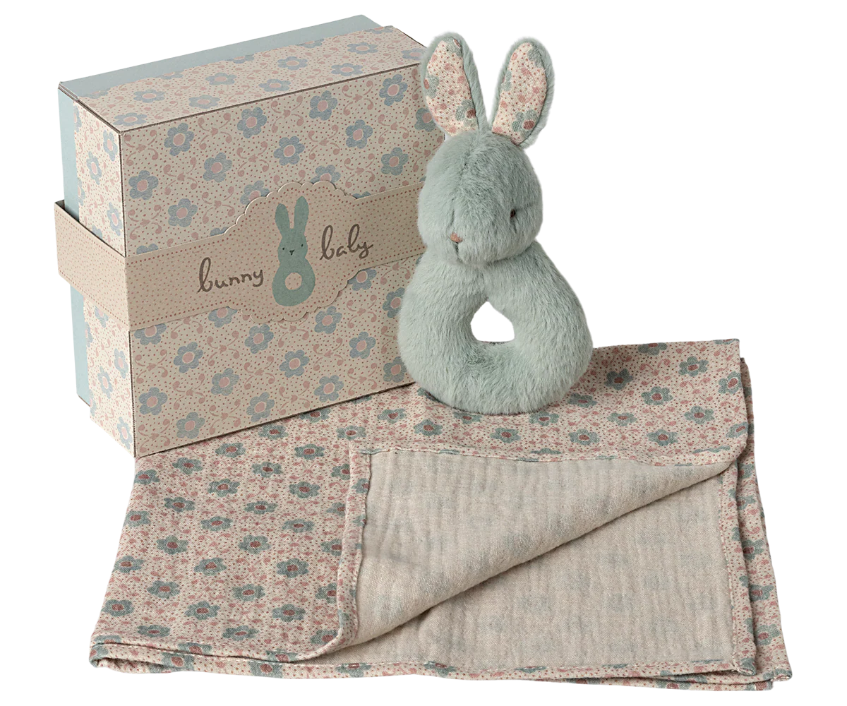 Bunny Rattle Set Cream Mint