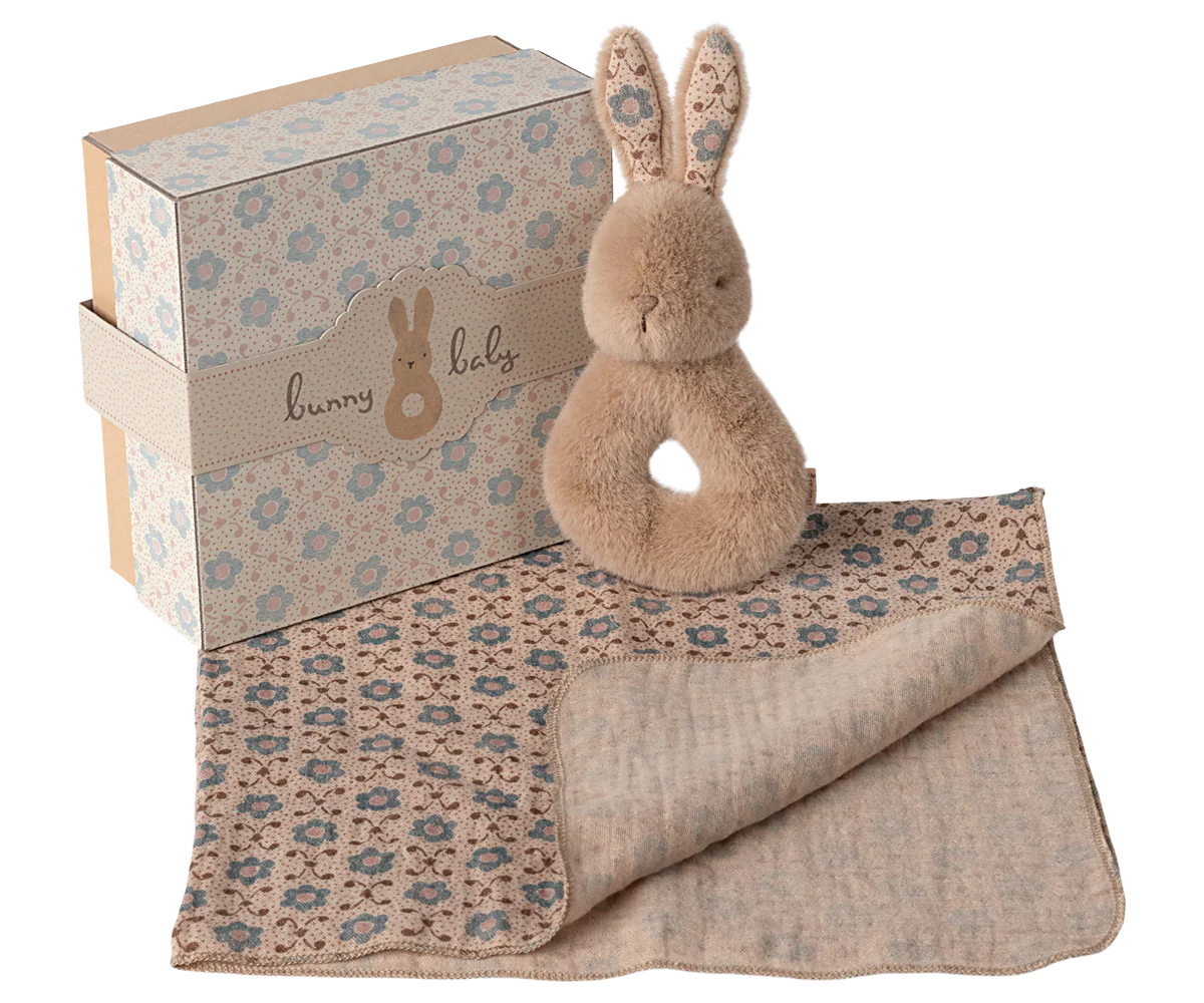 Bunny Rattle Set Cream Peach