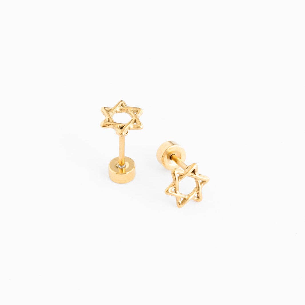 Star of David Stud Earring - Hypoallergenic, Flat Back, Girl