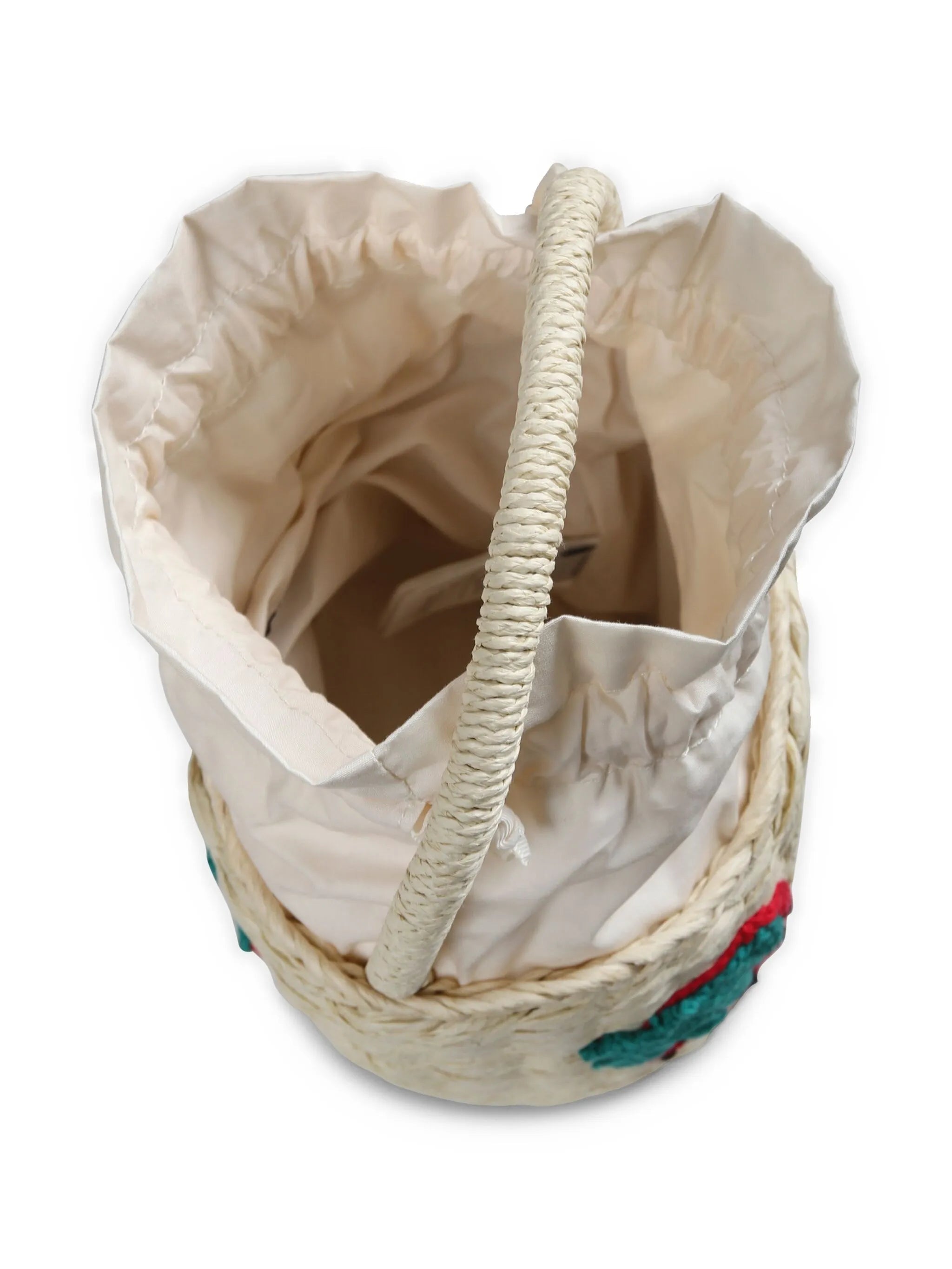 Girl Straw Bucket Bag with Strawberry Crochet Patch