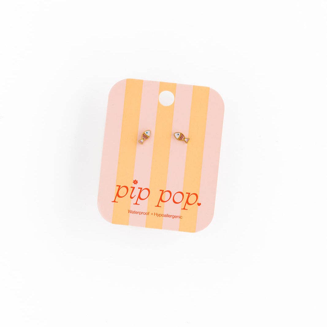 Fish Stud Earrings - Hypoallergenic, Flat Back, Girl Gift