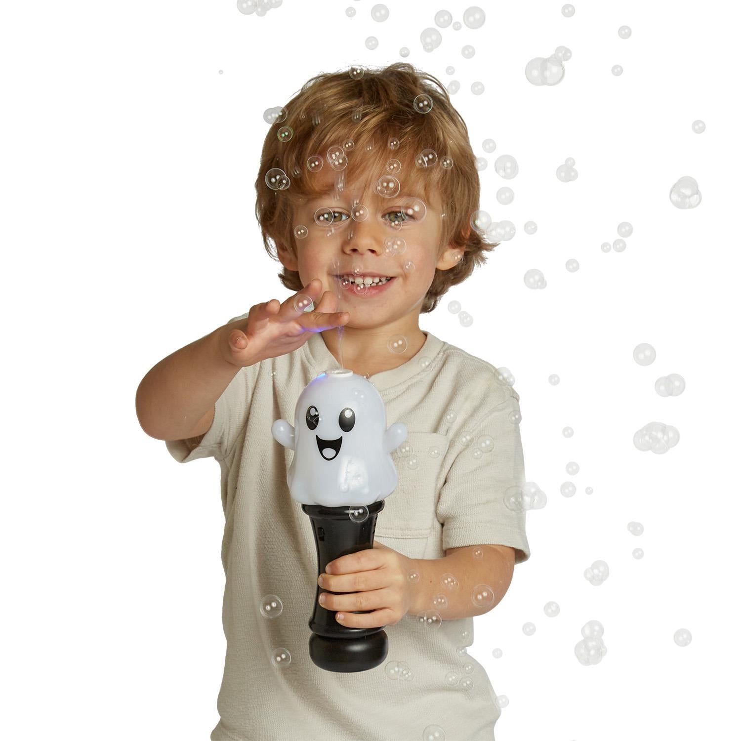 Glow in the Dark Ghost Illuminating Bubble Wand Blower with Refillable Bottle and Solution in Gift Box
