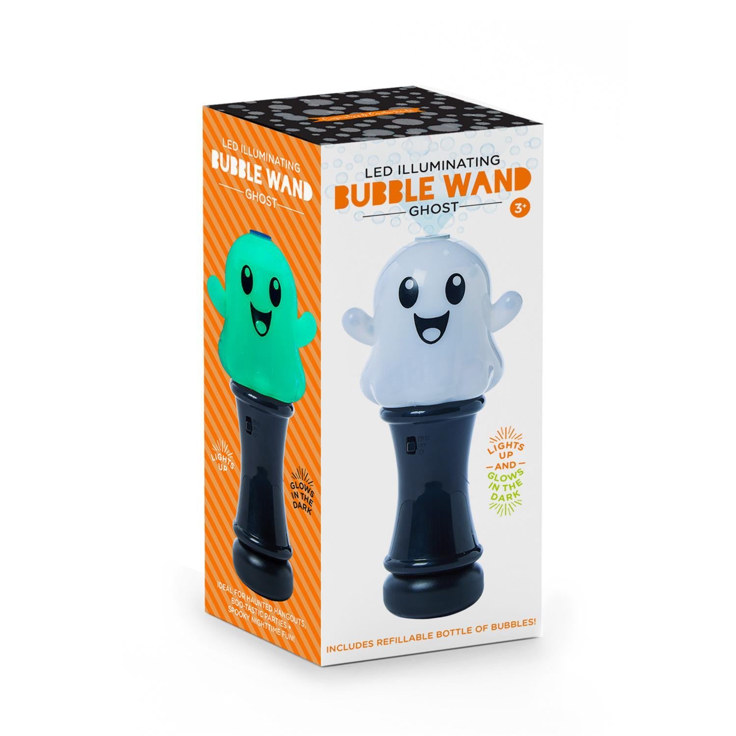 Glow in the Dark Ghost Illuminating Bubble Wand Blower with Refillable Bottle and Solution in Gift Box