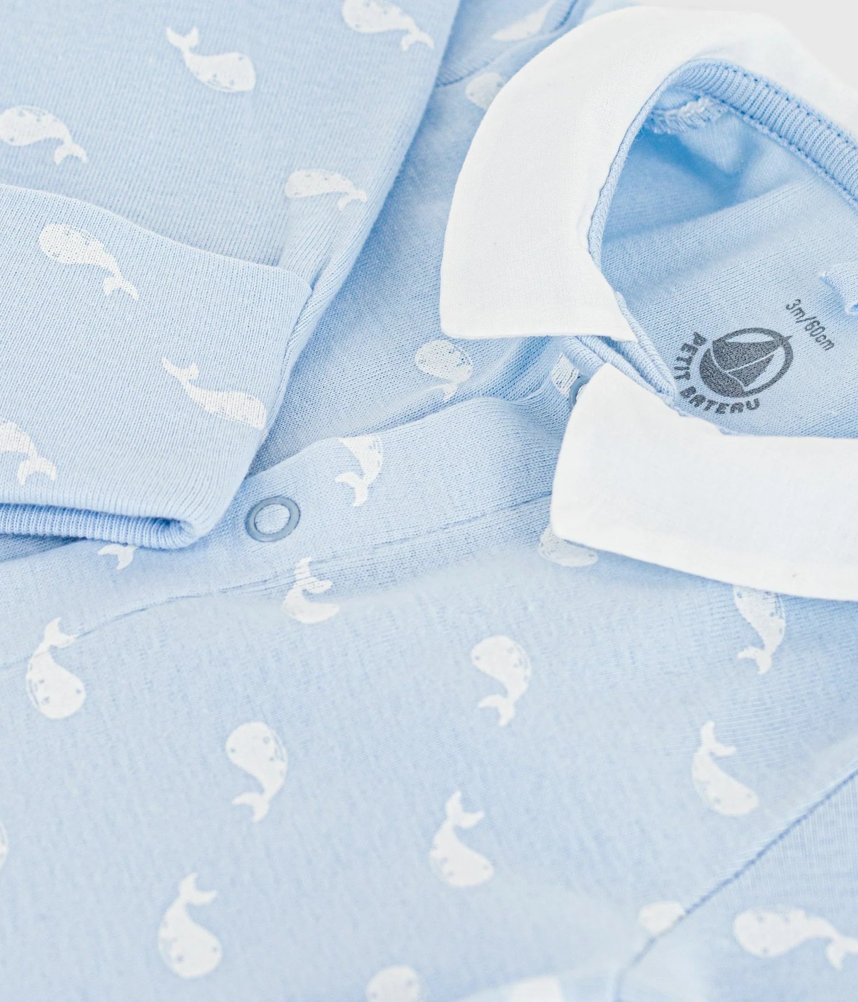 Baby Boy Velour Front Snap Whale Footie w/ Collar White Blue F26