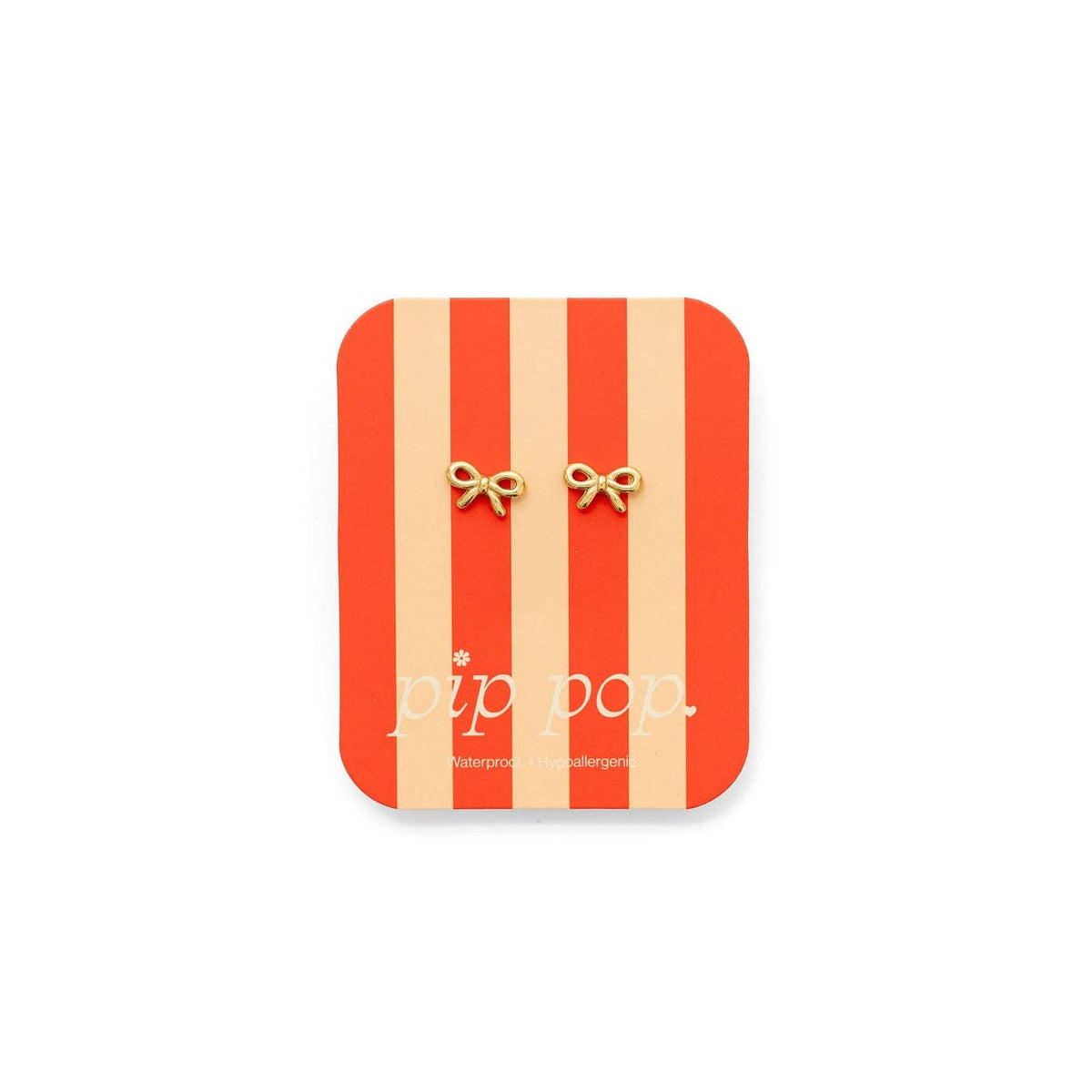 Bow Long Post Gold Stud - Hypoallergenic, Flat Back, Girl