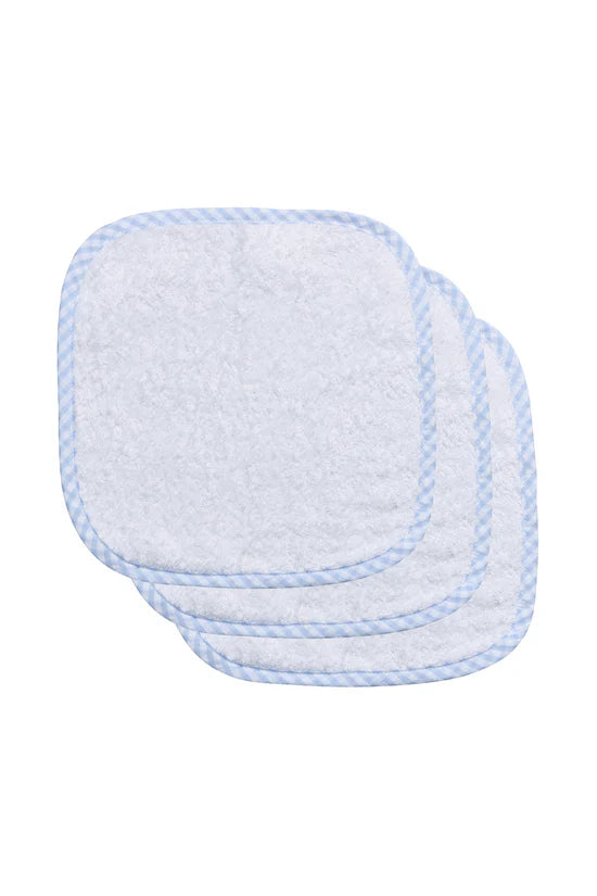 Set of Three Washcloths,Blue Seersucker Big Check