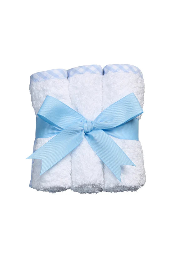 Set of Three Washcloths,Blue Seersucker Big Check