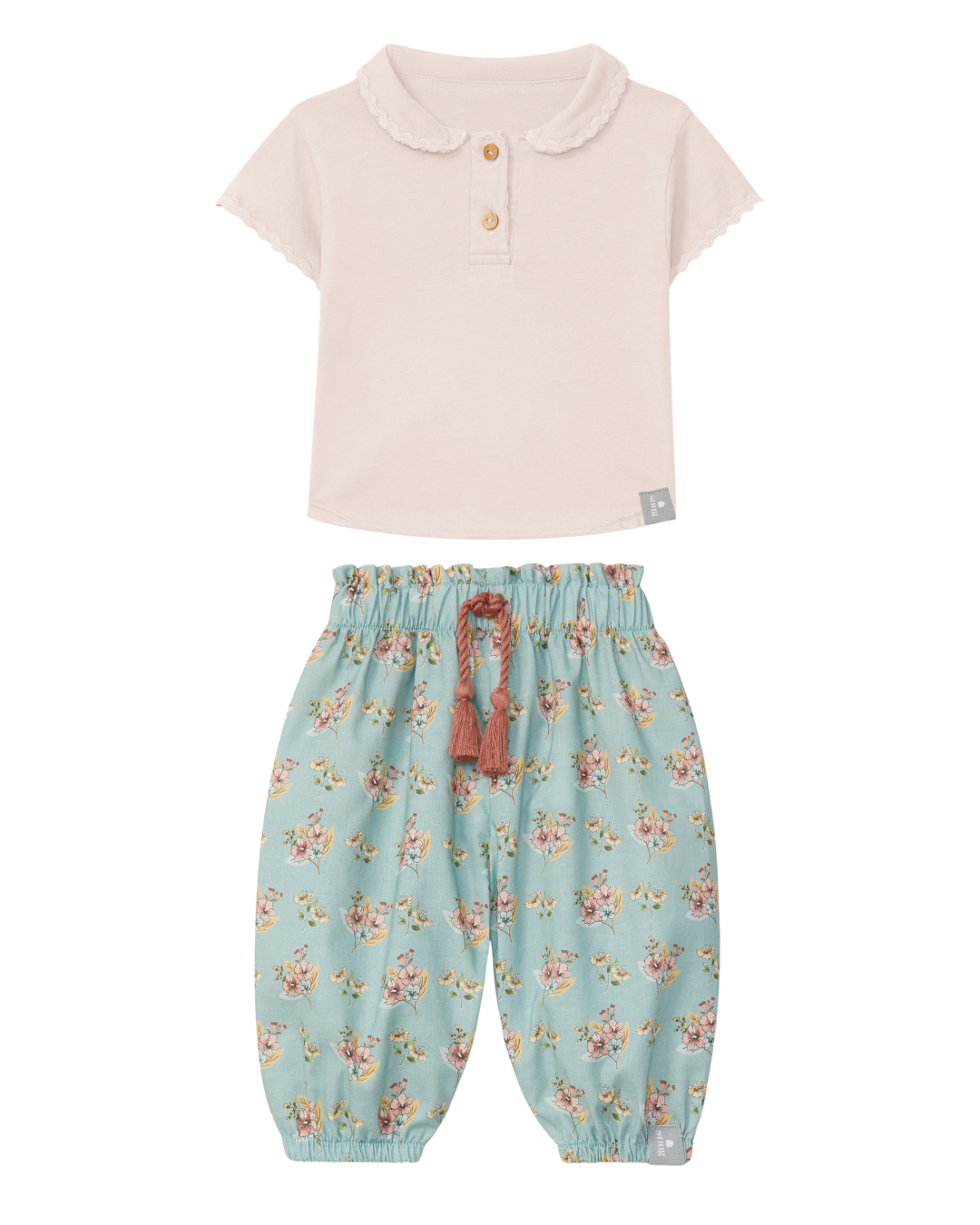 Pink Peter Pan Collar Shirt with Floral Pants Set