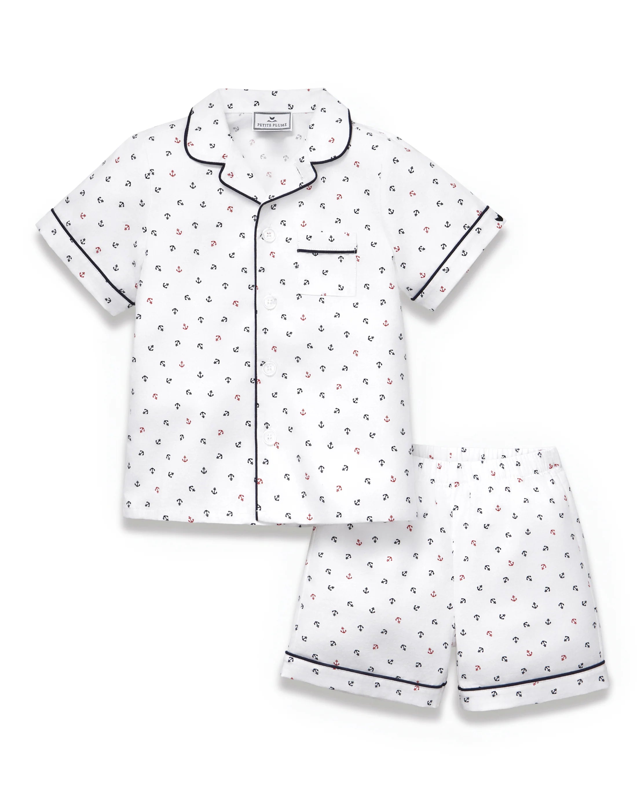 Kid's Twill Short Sleeve Short Set in Anchors Away White