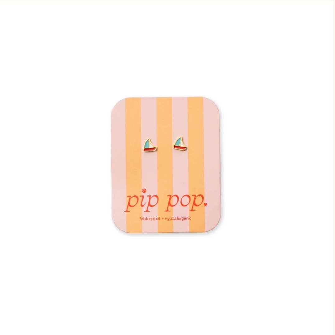Sail Stud Earrings - Hypoallergenic, Flat Back, Girl Gift