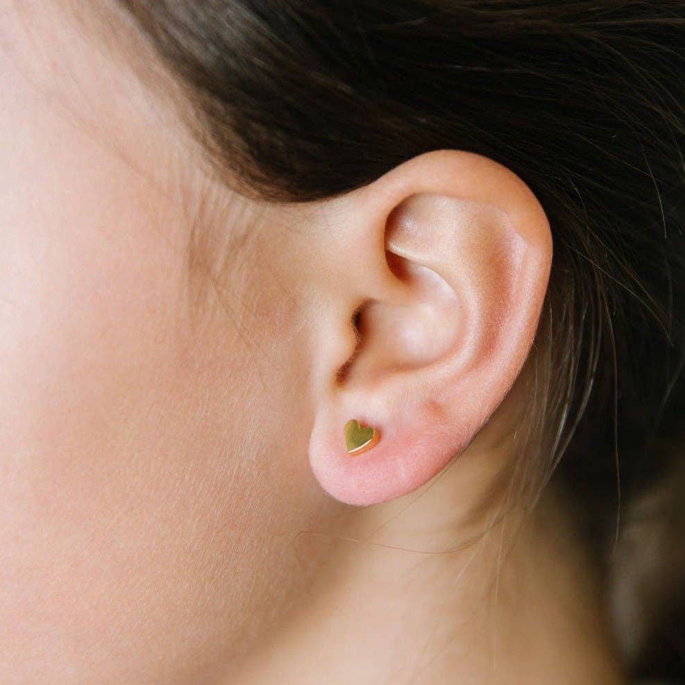 Heart Long Post Stud - Hypoallergenic, Flat Back, Girl Gift