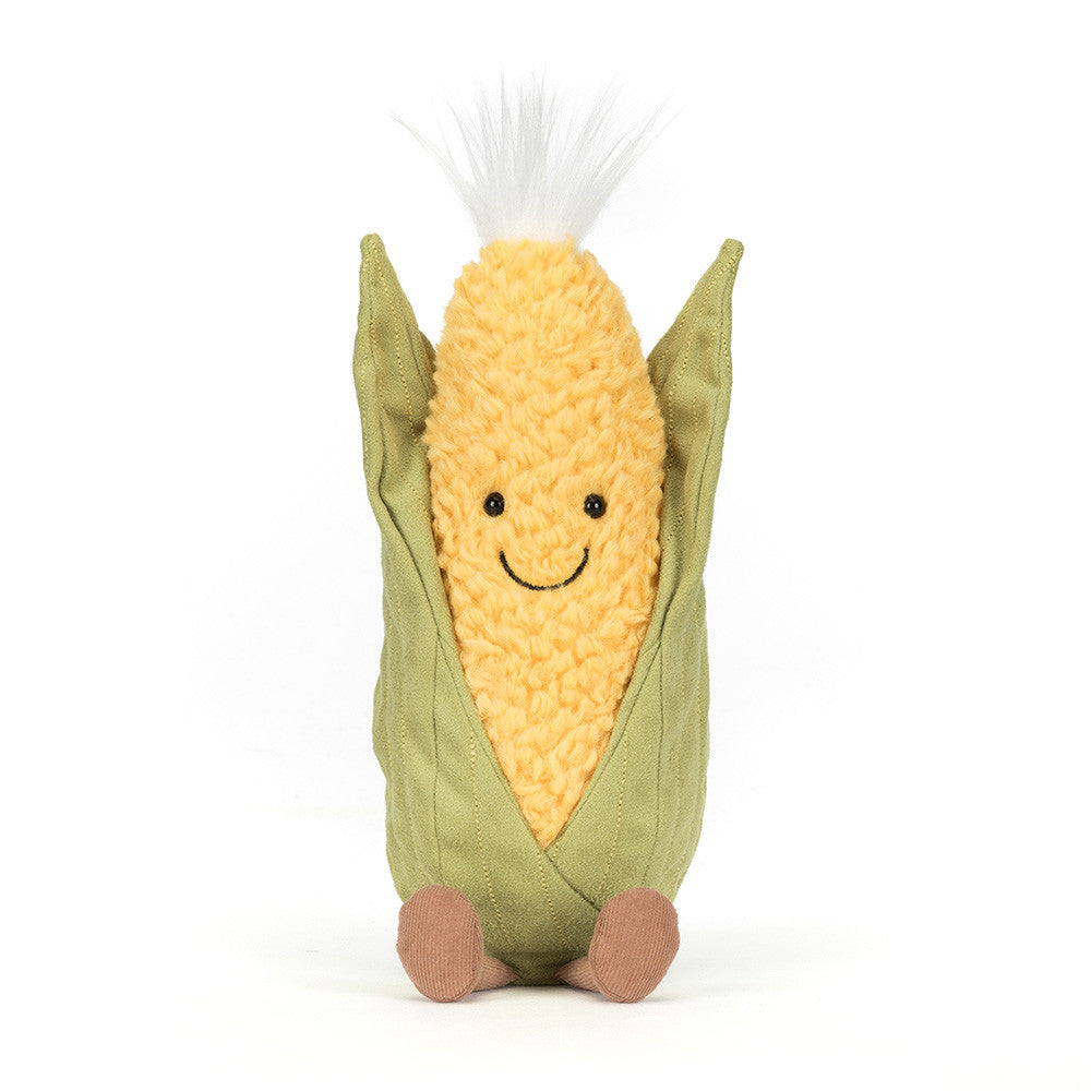 Amusables Sweetcorn plush toy with vibrant colors and soft texture, perfect for cuddling.