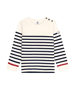 Navy and White Stripe Sweater with Red Detail