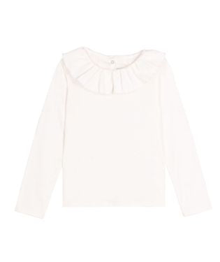 Long Sleeve Top with Collar in White