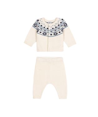 Baby 2pc Knit Set Cardigan and Pants WHITE BLUE