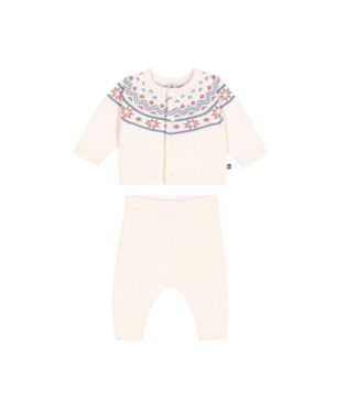 Baby 2pc Knit Set Cardigan and Pants WHITE PINK