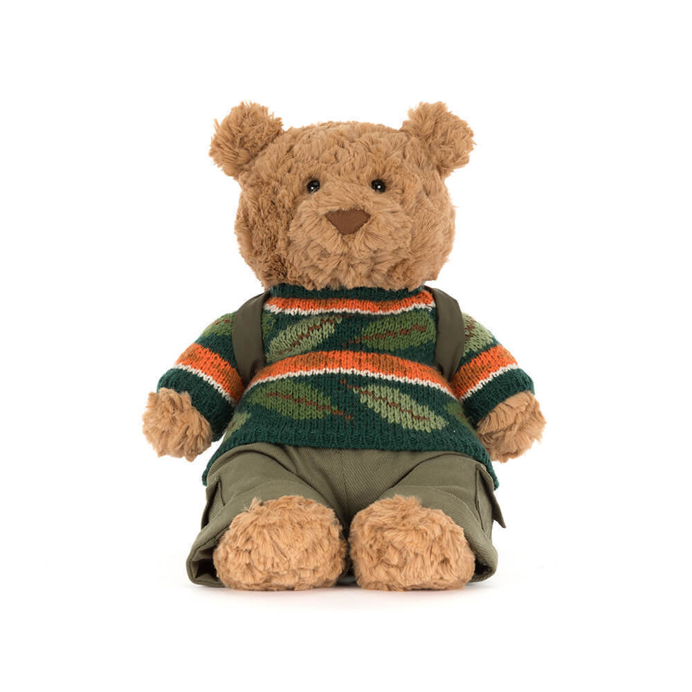 Bartholomew Bear Hiking Outfit with removable clothes, perfect plush companion for adventurous kids.