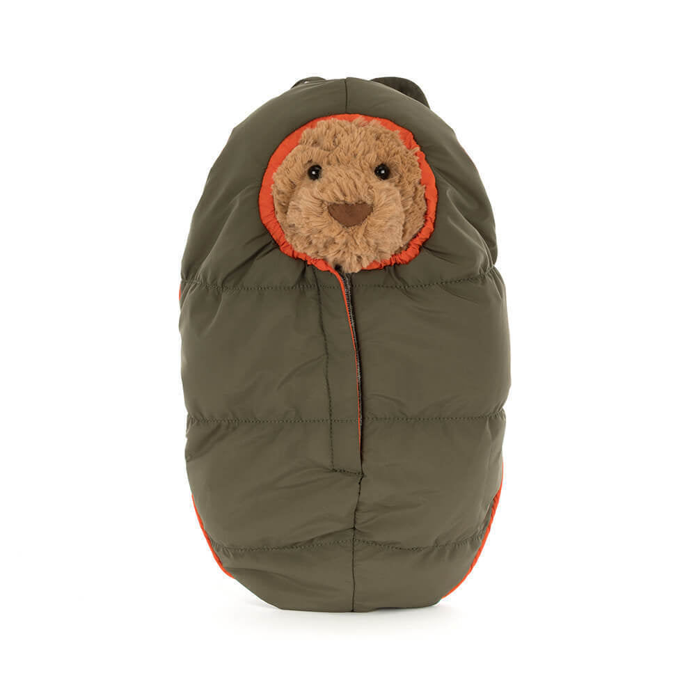 Bartholomew Bear Hiking Outfit alongside outdoor gear, inspiring kids to embark on imaginative camping trips and nature exploration.
