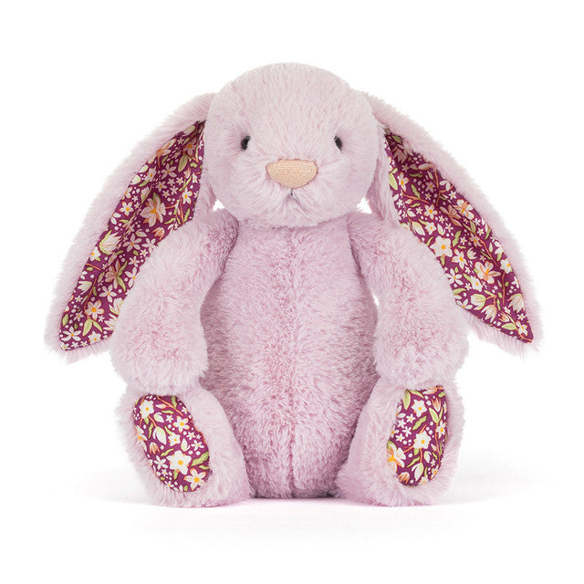 Front view of Thistlepop Blossom Luxe Bunny by JellyCat, featuring its sweet face and cute oversized ears.