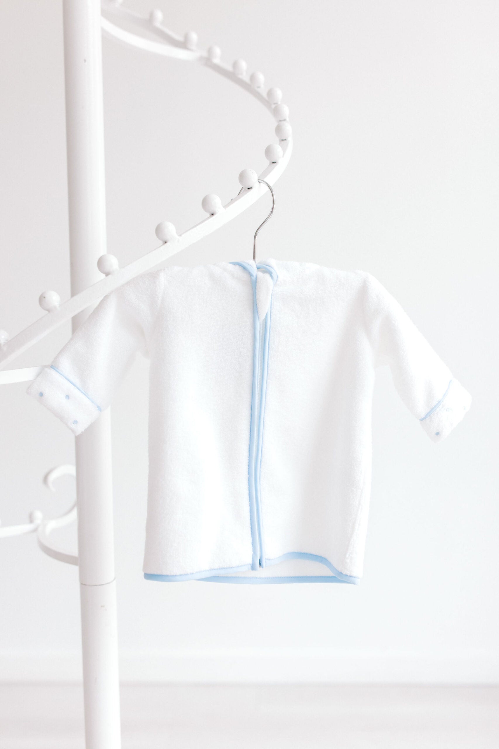 Baby Bathrobe – White with Blue Dots