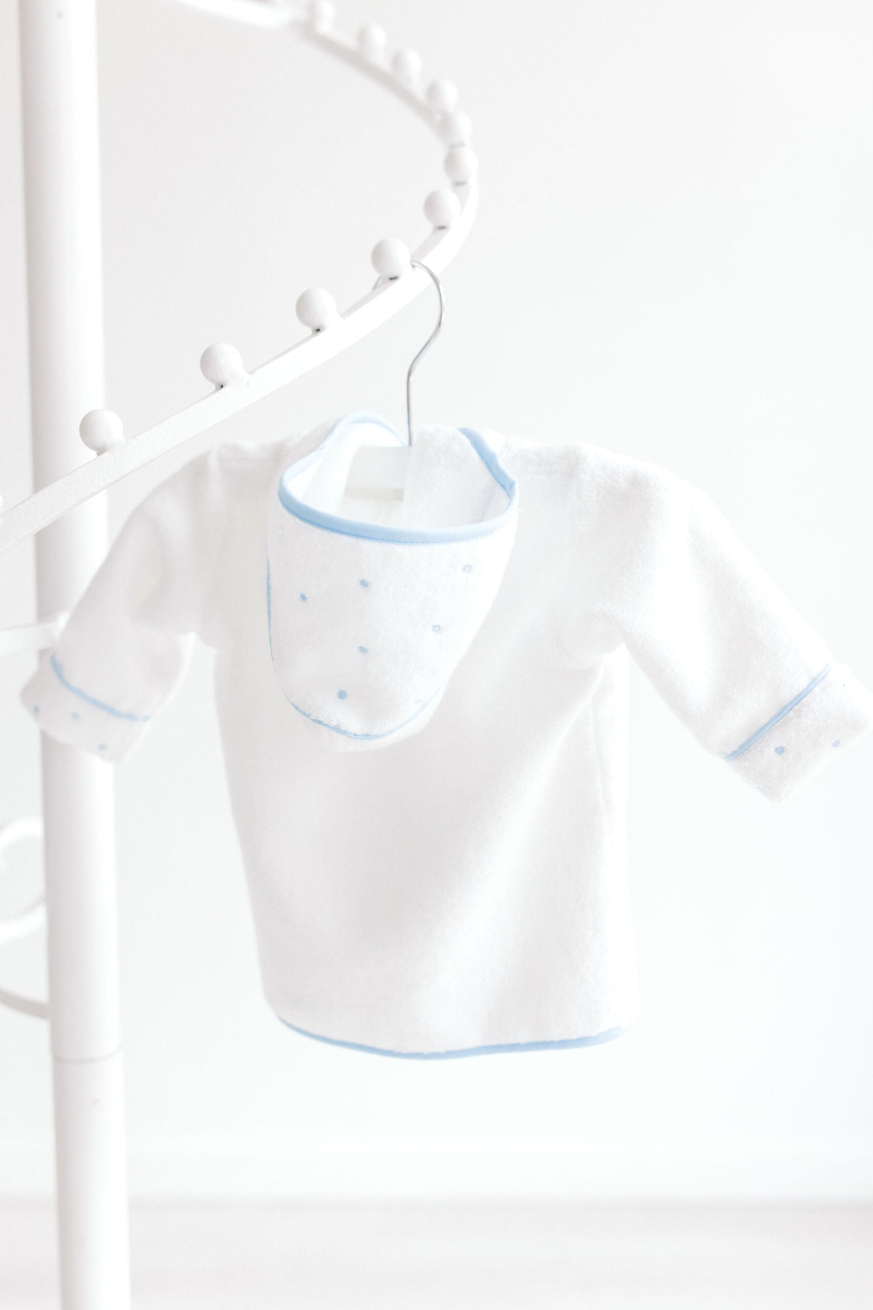 Baby Bathrobe – White with Blue Dots