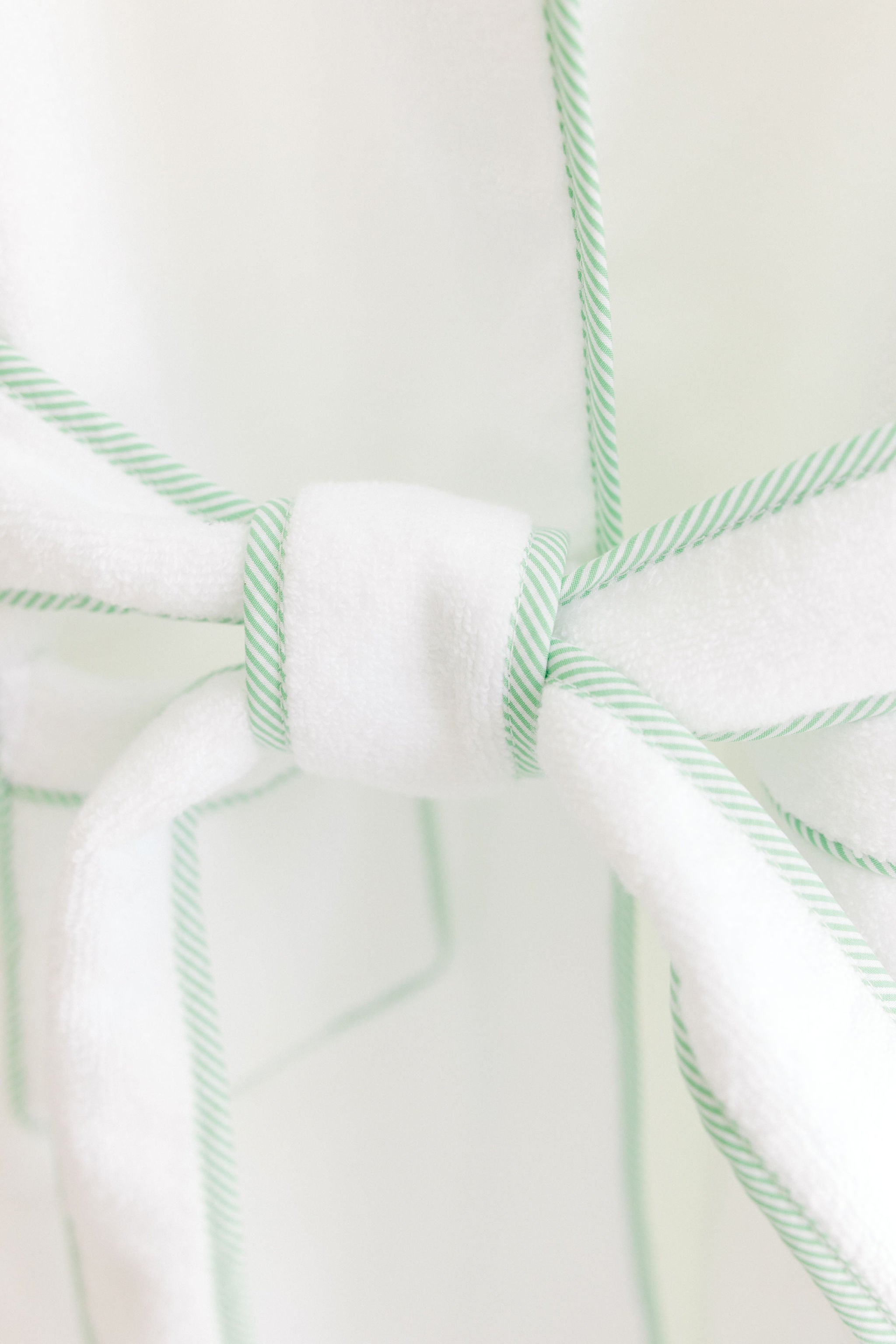 Bathrobe White Terry w/Hood and Green Stripe