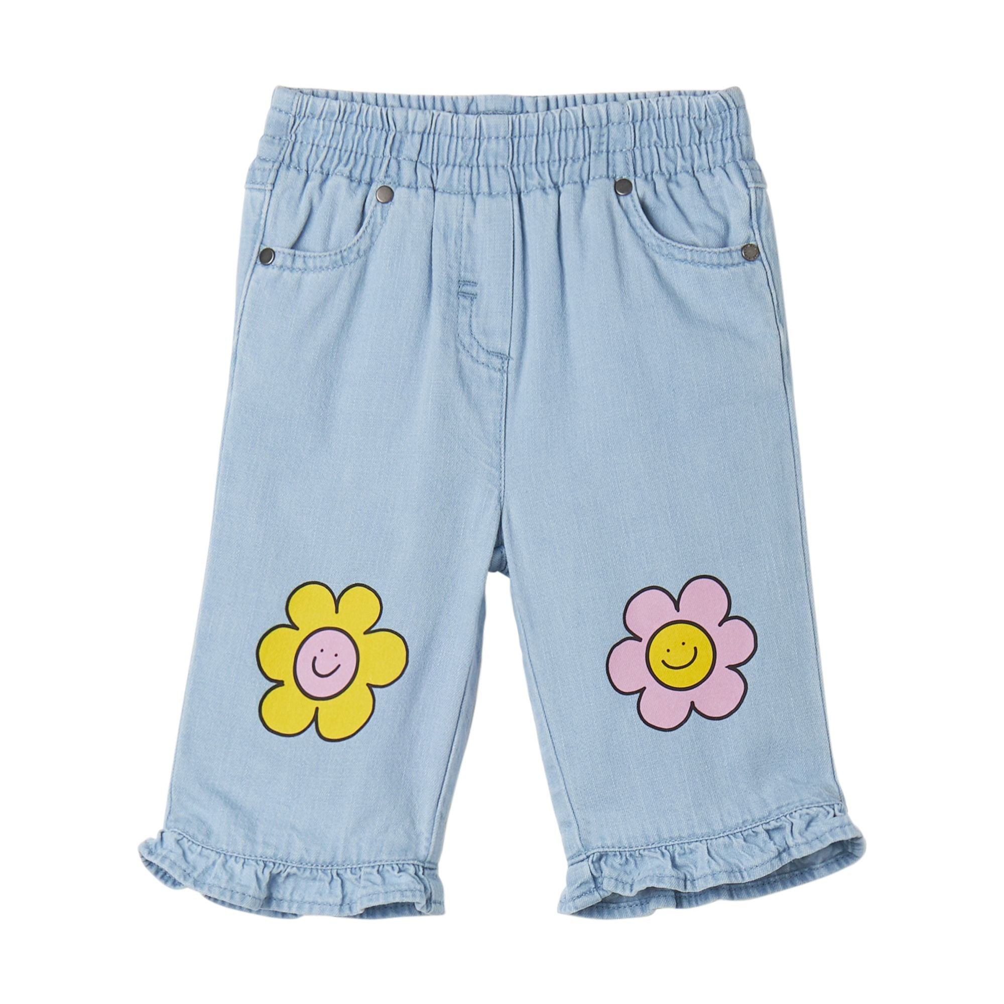 Baby Girl Denim Pants with Flowers Print
