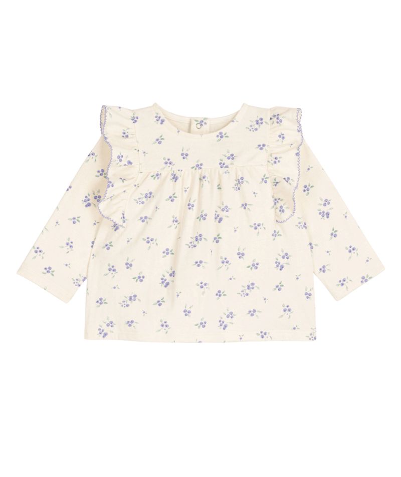 Baby Girl LS Floral Blouse w/ Ruffle Cream Purple F26