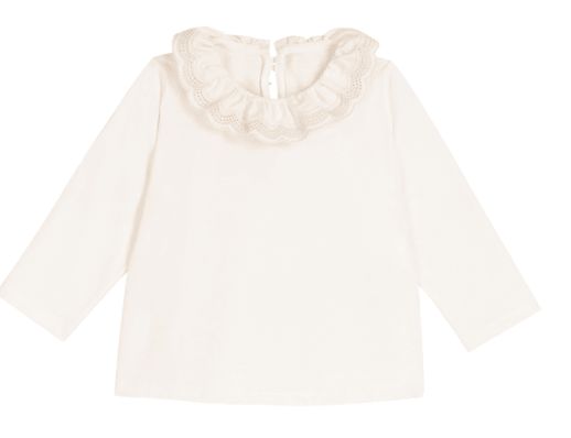 Baby Girl LS Tee w/ Ruffle Collar White F26