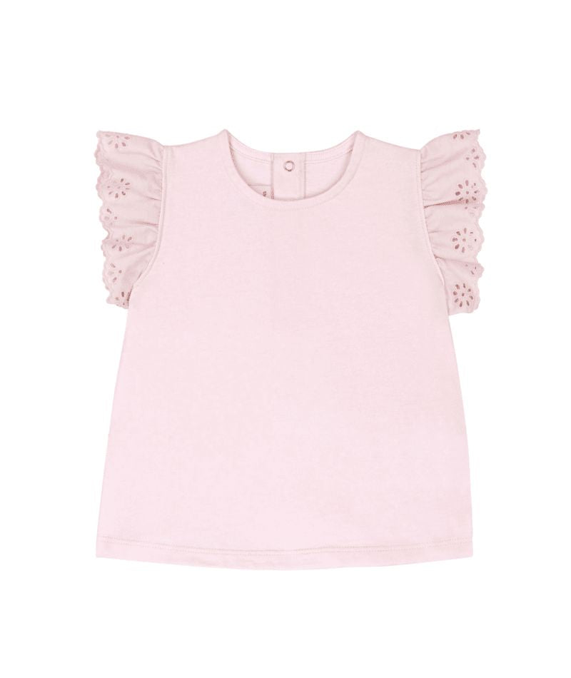 Baby Girl SS Tee with Ruffle Sleeve Pink
