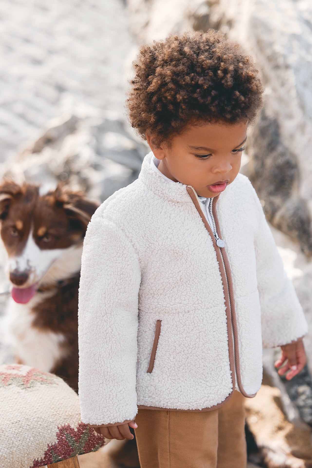 Cardigan Beige Imitation Faux Fourrure Mouton