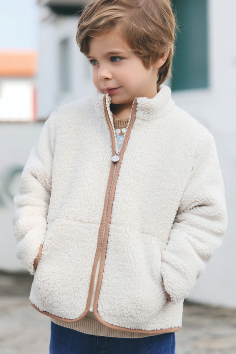 Cardigan Beige Imitation Faux Fourrure Mouton