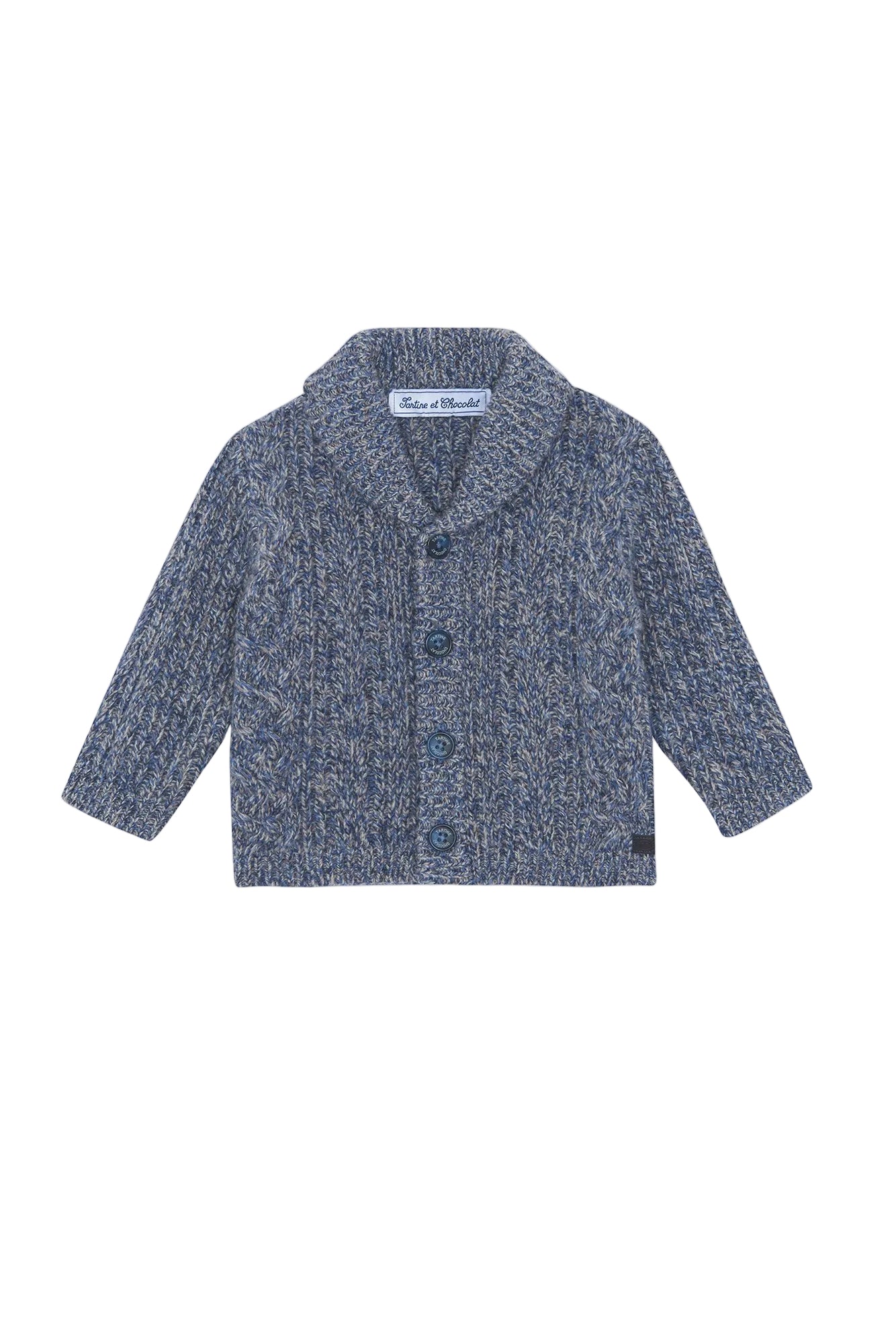LS Knit Shawl Collared Cardigan Indigo F26
