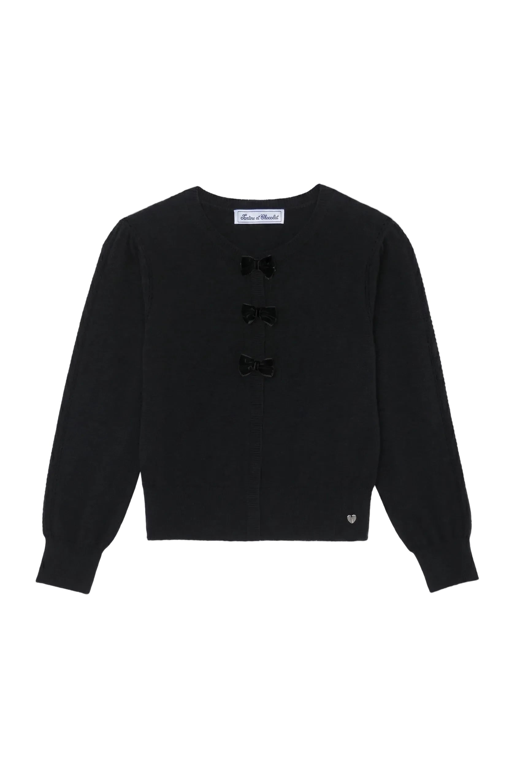 LS Knit Cardigan w/ Ribbon detail Black F26