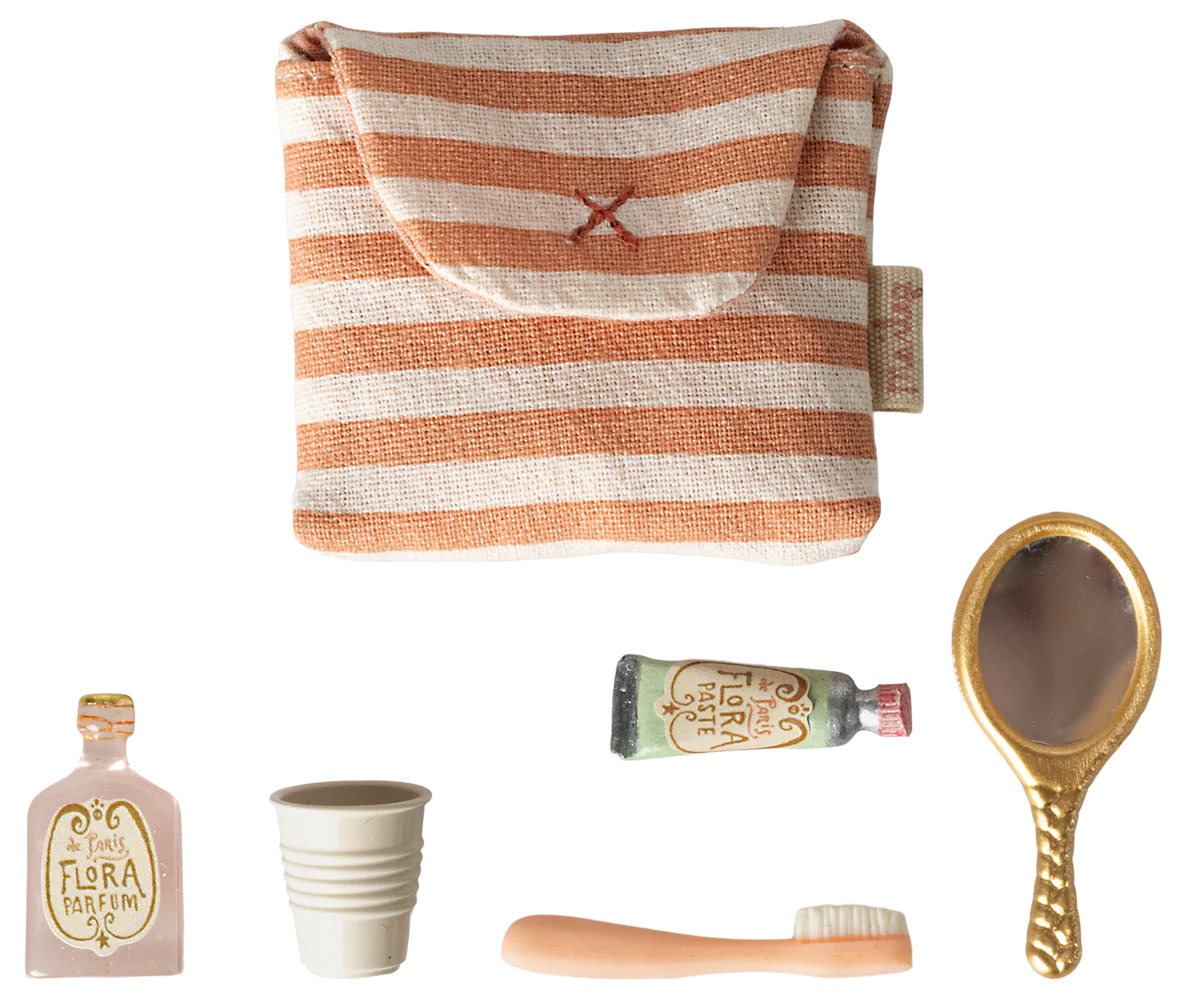 Toothbrush Set in Bag, Mouse- Coral Stripe
