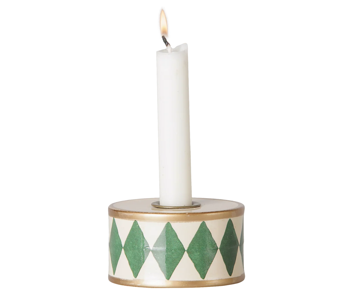 Candle holder, Drum -off white/green