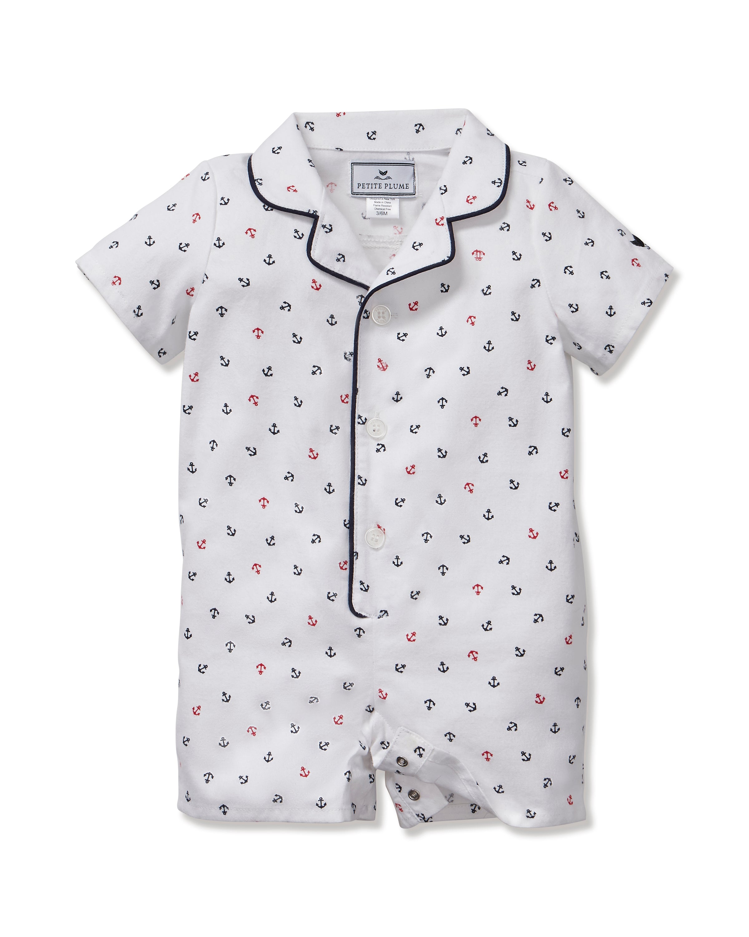 Baby Twill Romper in Anchors Away White