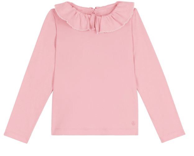 Girl LS Tee w/Ruffle Collar Pink F26