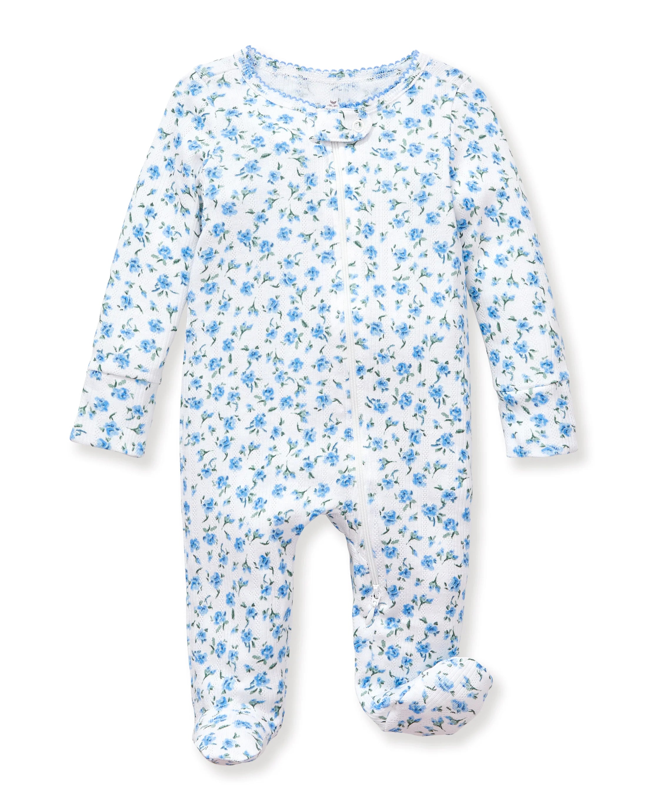 Baby's Pointelle Footie Romper- Blue Floral SS26
