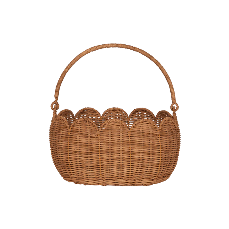 Olli Ella Petal Basket - Natural, showcasing a charming petal-shaped design crafted from 100% natural rattan, perfect for seasonal adventures.