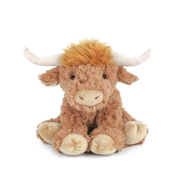 Harold the Highland Cow plush toy by mon ami, featuring soft, huggable body, signature tuft of hair, and friendly expression, perfect for cuddling and play.