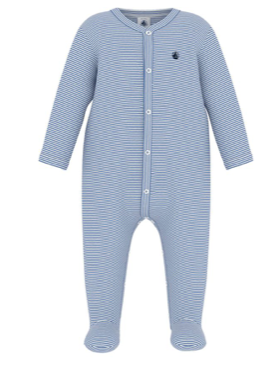 Baby Boy Front Snap Stripe Footie Blue