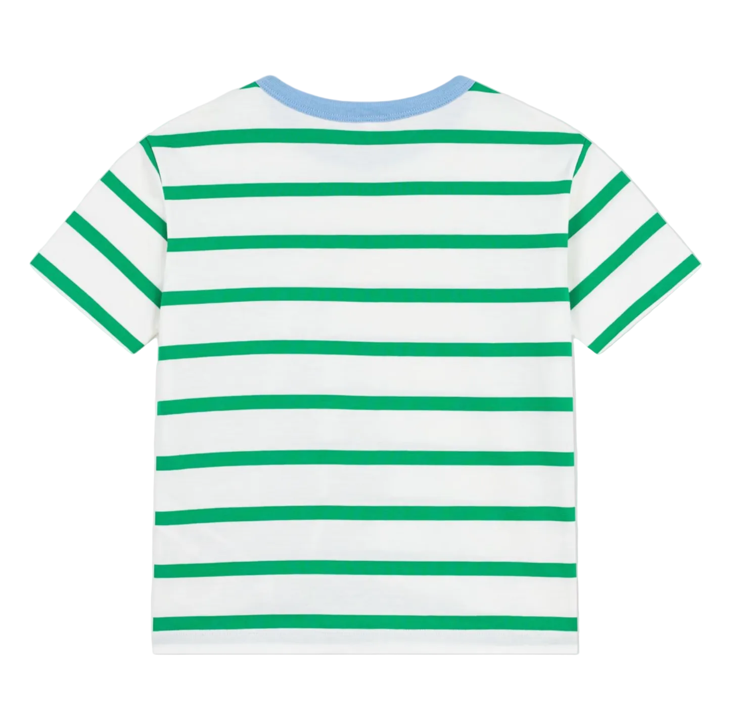 Boy SS Stripe Tee with Blue Trim