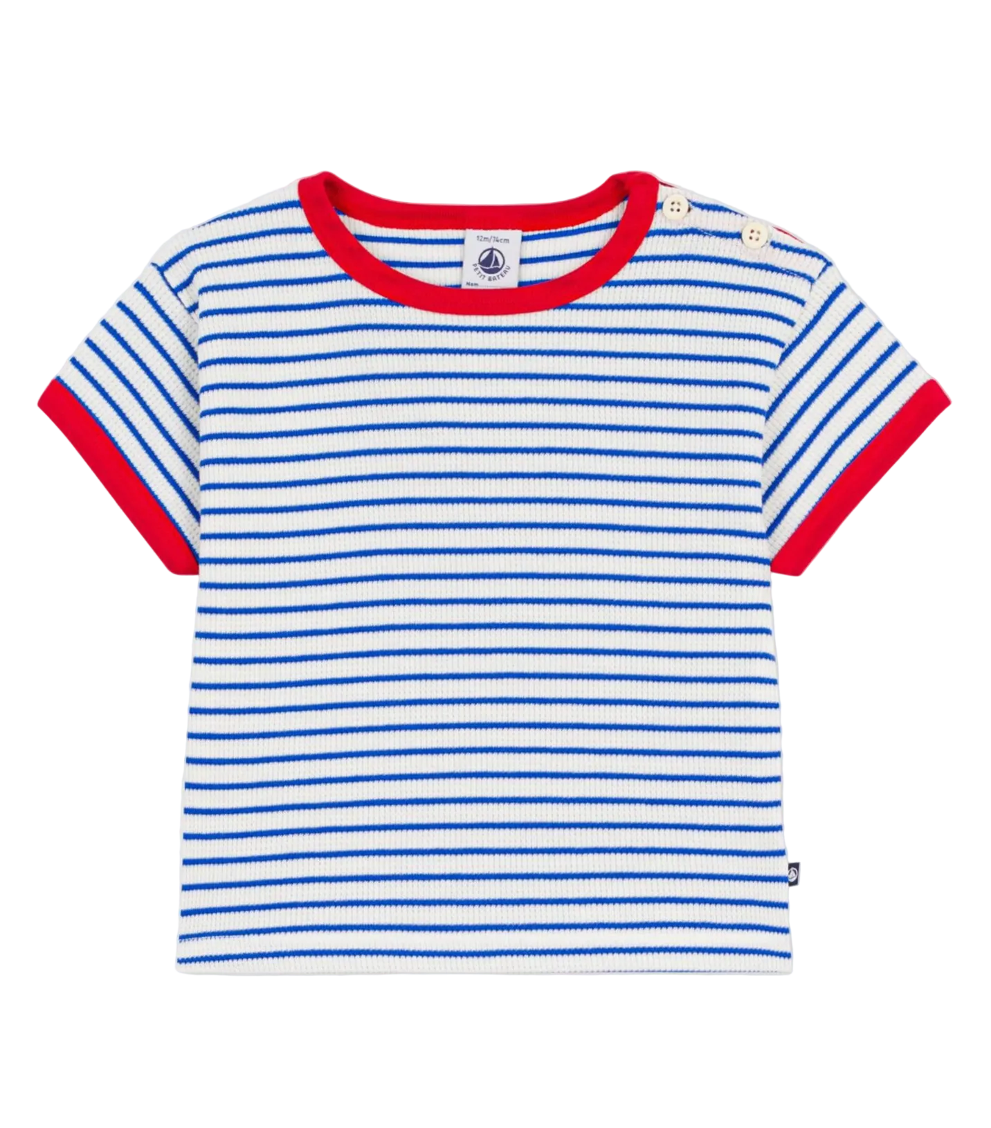 Baby Boy SS Stripe Tee with Red Trim
