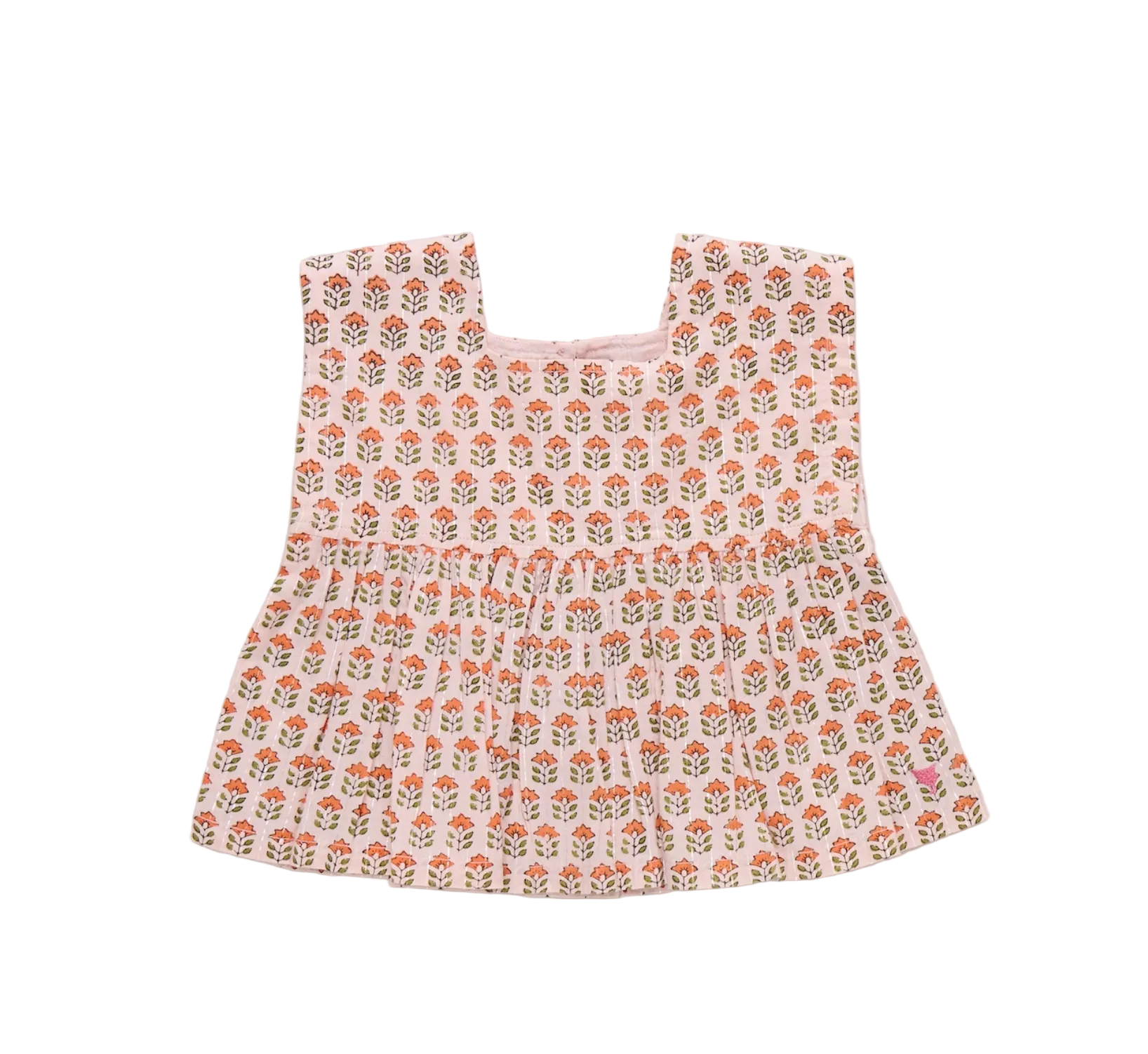 Girls Kamari Top Pink Prairie Block Print