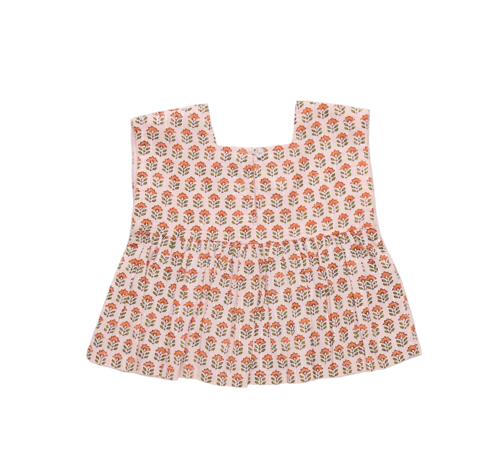 Girls Kamari Top Pink Prairie Block Print