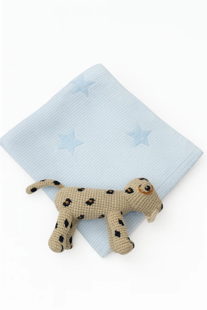 Seersucker with Stars Baby Blanket Light Blue