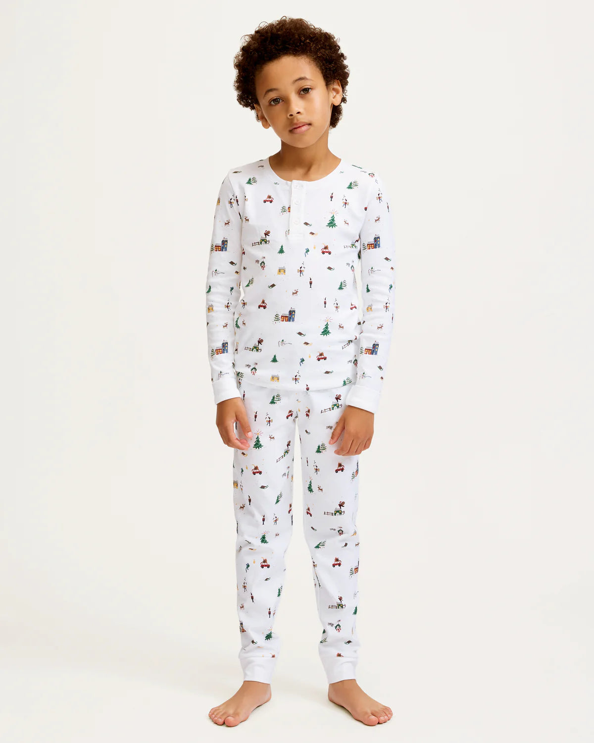 Kids Pima Snug Fit Pajama Set in Holiday Town