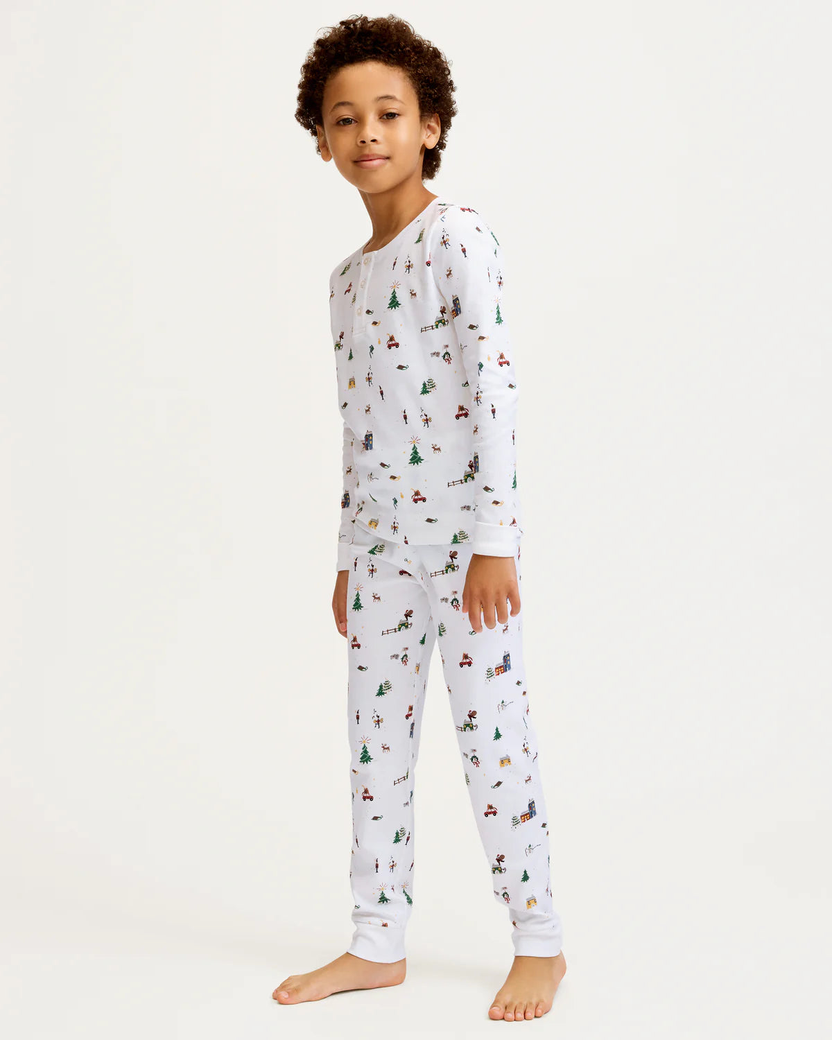 Kids Pima Snug Fit Pajama Set in Holiday Town